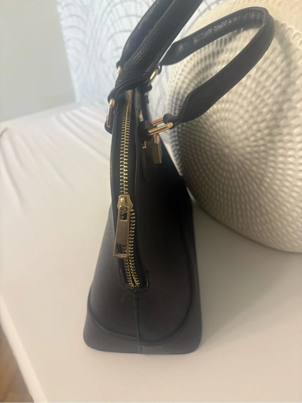 Aldo Black Satchel with Gold Lock Hardware